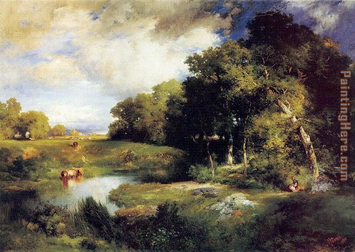 A Pastoral Landscape painting - Thomas Moran A Pastoral Landscape art painting